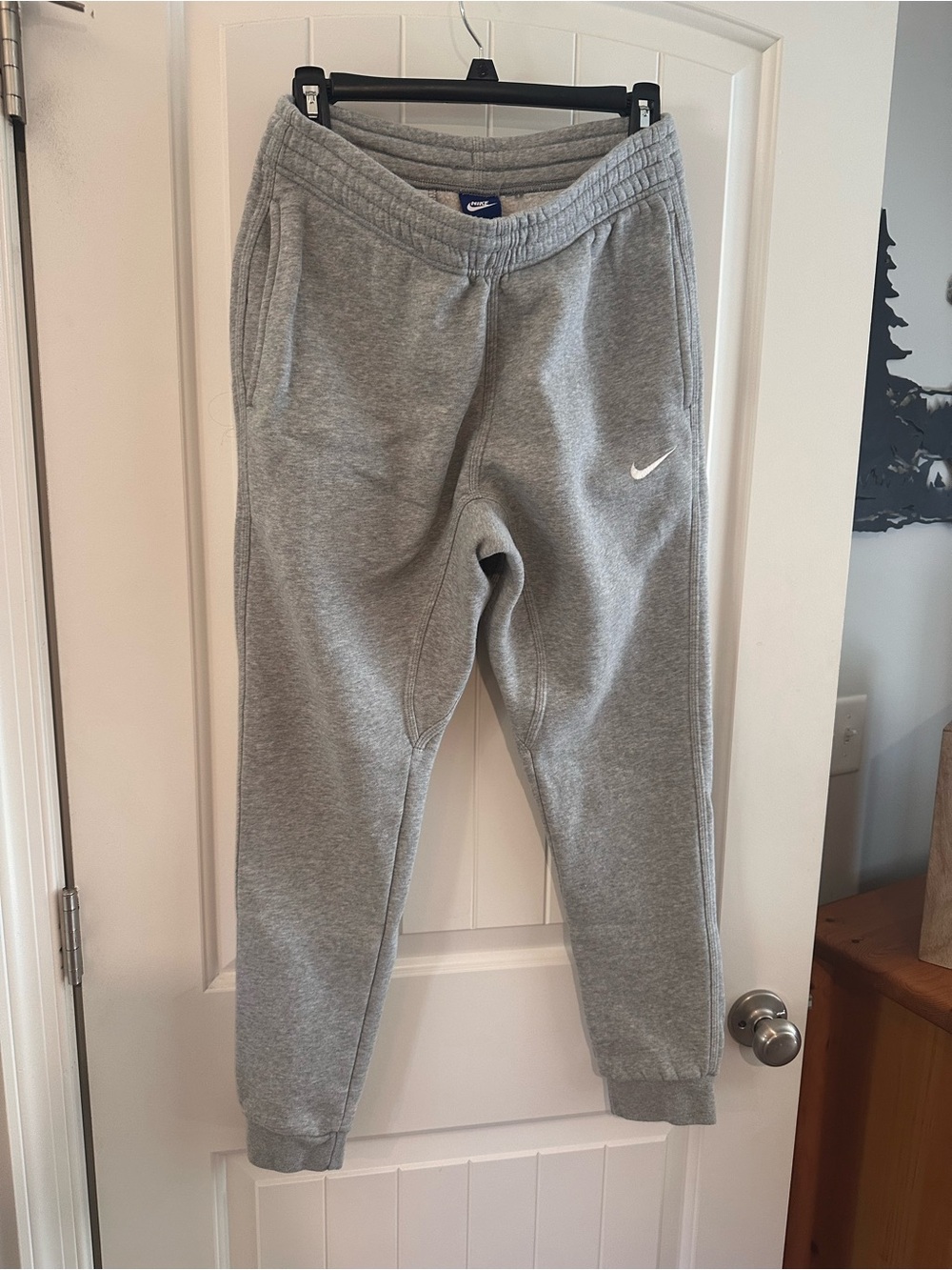Nike  Grey Sweatpants with White Swoosh - Cozy Joggers, Mens small